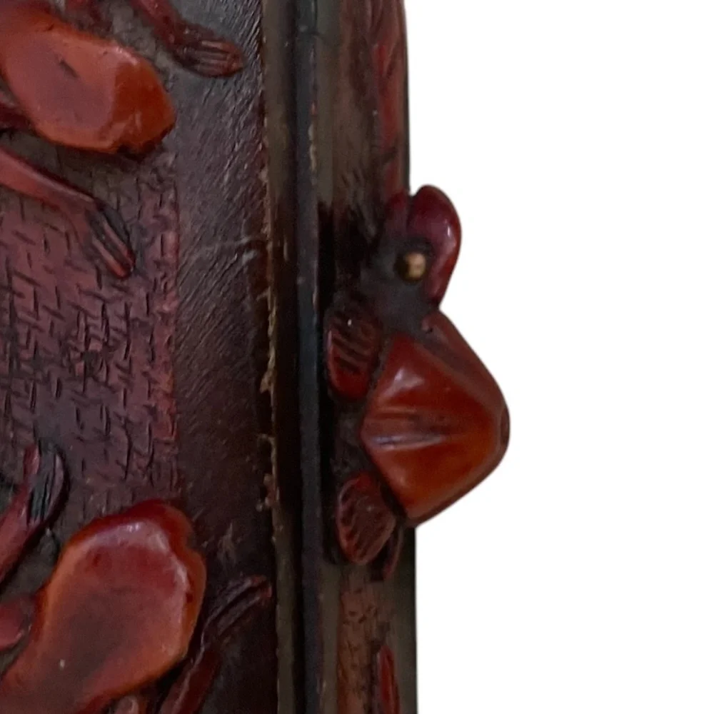 Handmade Decorated Bejeweled Sculpted Frog Trinket Wooden Box‎